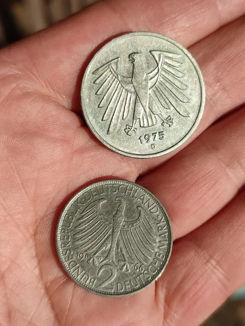Lot 5 Deutsche Mark 1975 D + 2 D M 1966 G