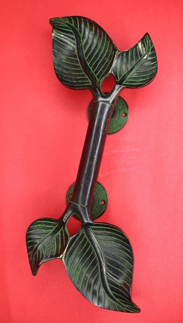 Twin Leaf Shape Antique Style Handmade Brass Gate Door Pull Handle Home Décor