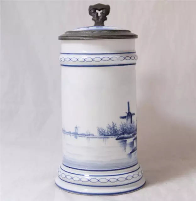 Antique Delft Style Porcelaine Allemand Bière Stein Avec / Lithophane Swaine Co