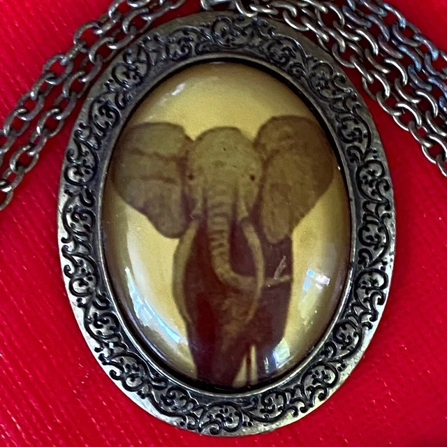 Unique Retro Brass Finish Elephant Pendant and 16" Drop Chain Unmarked