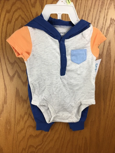 Carters 2 Pc SetShort Sleeve Hoodie & Pants Boys 3 Months Blue Gray New NWT