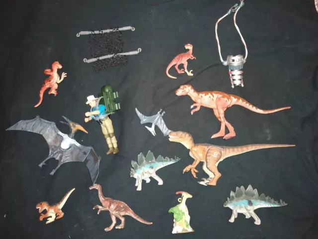 Vintage Dinosaur Lot Jurassic Park Alan Grant w Net & Dinos!