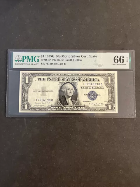 $1 1935-G Silver STAR Gem Fr. 1616* No Motto PMG 66 EPQ Serial *17316138G