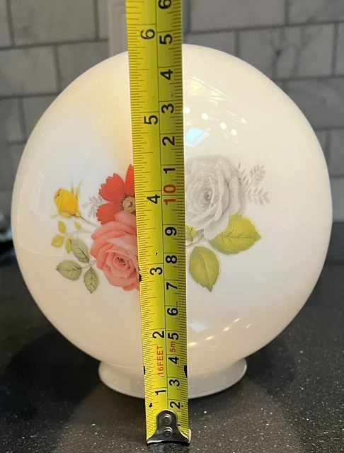 Vintage Floral Milk Glass GWTW Oil Lamp Ball Globe Shade Pink Roses Yellow 3