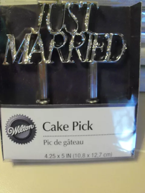 WILTON Wedding Cake Topper pick Silver Bling  JUST MARRIED Flower insert NEW