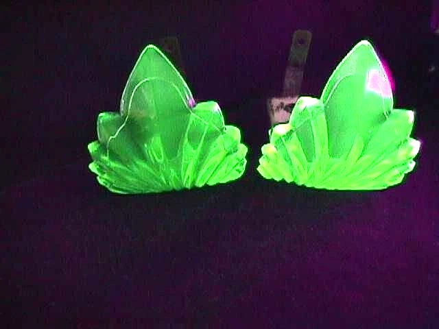 2 Antique Green Vaseline Glass Curtain Drapery Tiebacks Original Hardware NICE