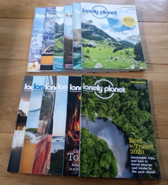 12 x Lonely Planet Magazine 2019 - Travel Magazines - Discontinued - VGC