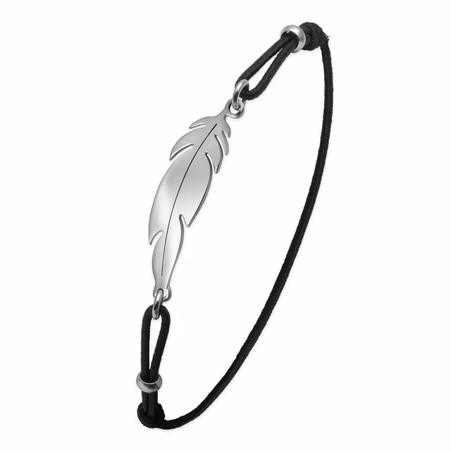 Bracelet en Caoutchouc Plume Noir Argent Mince Ruban Textile Femme Extensible
