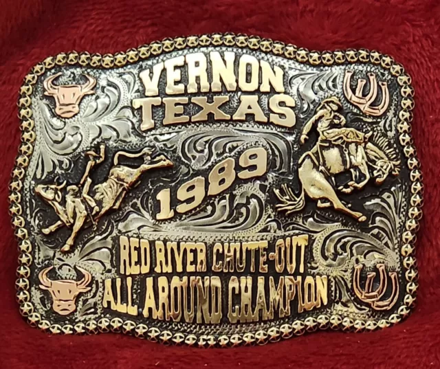 Rodeo Champion Trophy Buckle Pro Bull Riding☆Vernon Texas☆1989☆Rare☆945