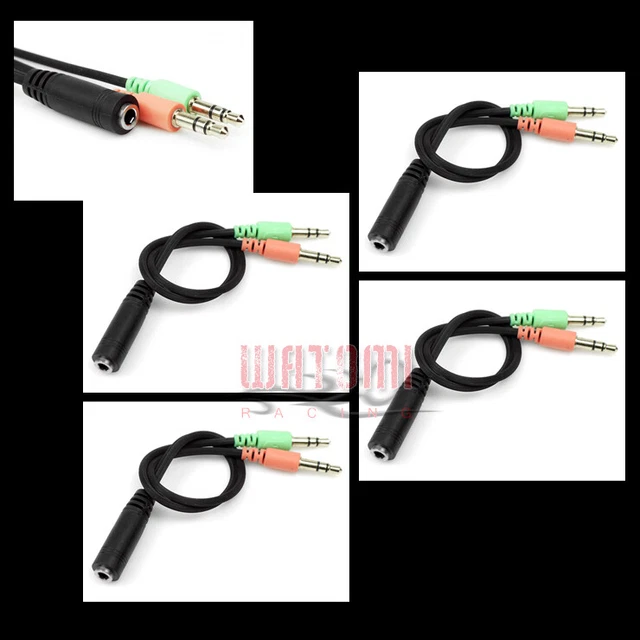 4X Audio Adapter Black Cables 3.5Mm Pc Laptop Mac Speaker Mic Headset Headphone