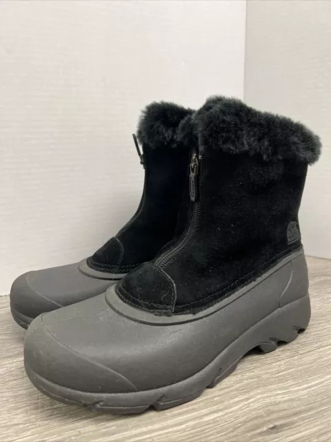 Sorel Snow Angel Womens Winter Snow Boots Black & Gray Size 7 Front Zip