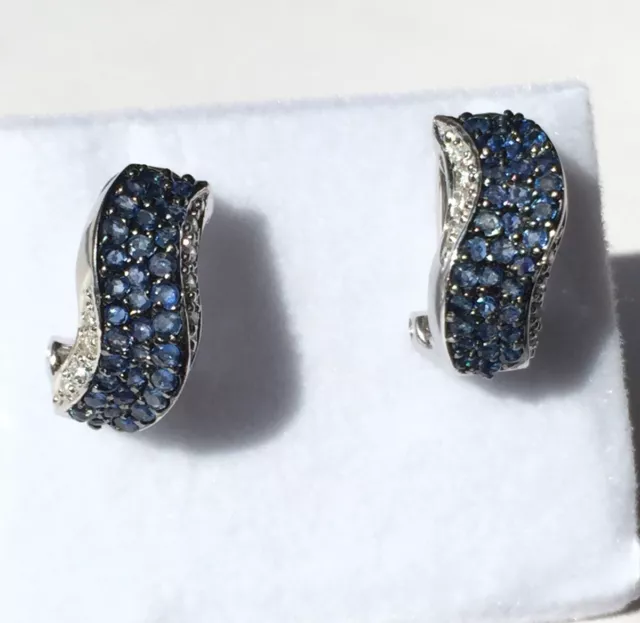 Diamond & Sapphire GC Designer 18k White Gold Earrings Omega Backings 6.6g Fine