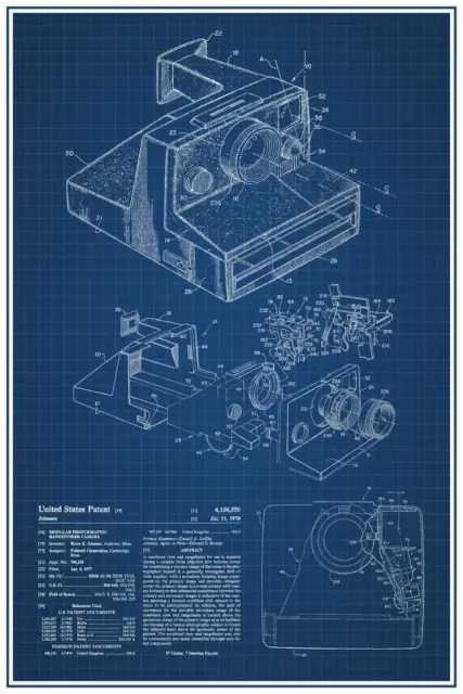 Instant Camera Retro Official Patent Blueprint Poster 24x36 inch