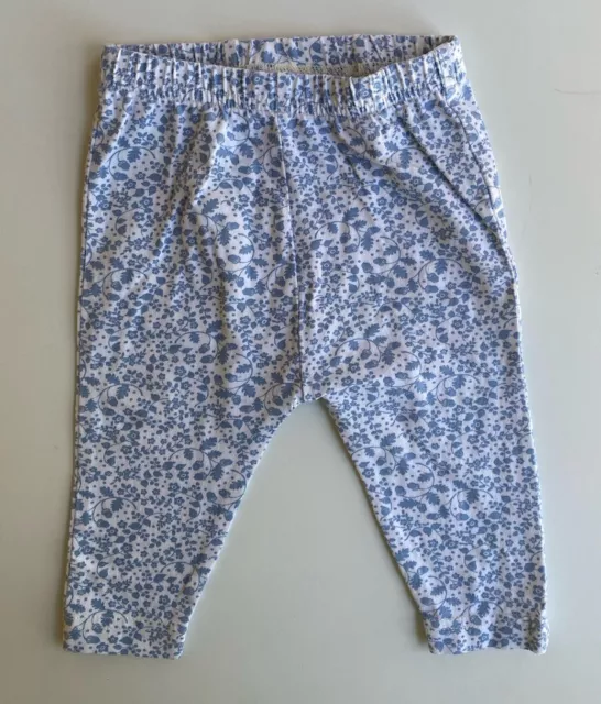 Nature Baby baby girl size 3-6 months blue white floral leggings pants, VGUC