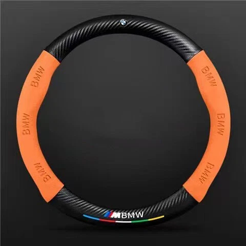 Round-Shape Suede Carbon Fiber PU Car Steering Wheel Cover Portector for BMW 15"