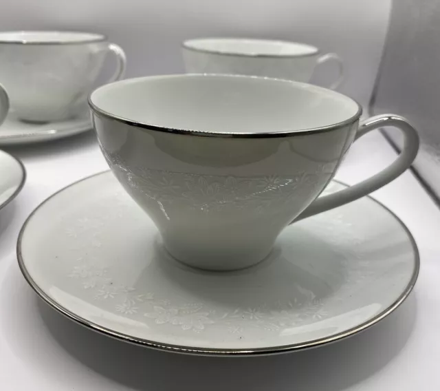 Kenmark Venetian Lace Fine China Tea Cups and Saucer 2171 Set of 4