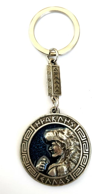 Greek Key Ring Keychain Ancient Coin Shield Hercules Pegasus Keychain Silver B