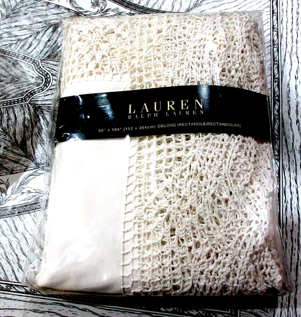 Ralph Lauren Rectangle Ella Lace Hem Table Cloth 60×104 100% Cotton White NWT