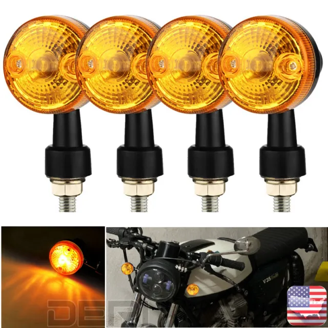 4X Motorcycle Turn Signal Light Retro Indicator Blinker Amber Black Universal US