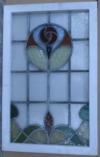 OLD ENGLISH LEADED STAINED GLASS WINDOW MACKINTOSH ROSE 28 3/4' x 18 1/4"