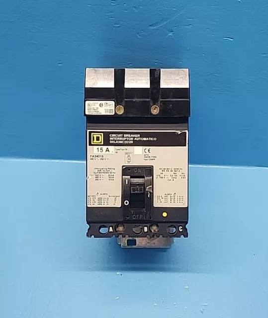 Square D FA34015 15A 480V 3Pole ILine Circuit Breaker