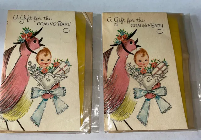 Vintage 1920’s-30’s Unisex A Gift For The Coming Baby Mini Cards Hat Bird Baby