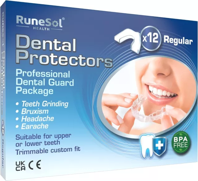 Runesol Gouttiere pour Dent, 12 x Régulier, Goutiere Dentaire Anti Bruxisme, Gou