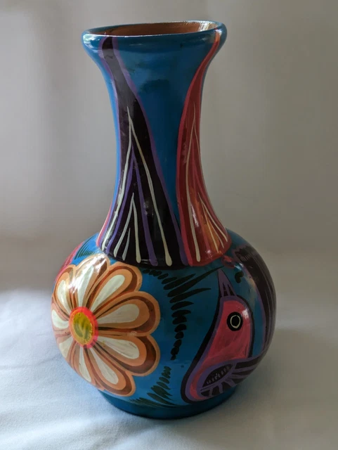 Mexican folk art hand painted Talavera vase
