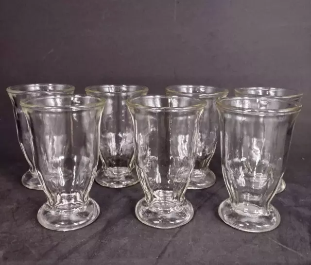 Vintage Set of 7 Footed Jelly Jar Ribbed Bottom Juice Glass Clear Glass 4 oz