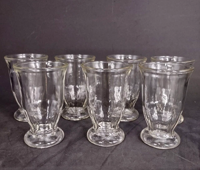 Vintage Set of 7 Footed Jelly Jar Ribbed Bottom Juice Glass Clear Glass 4 oz