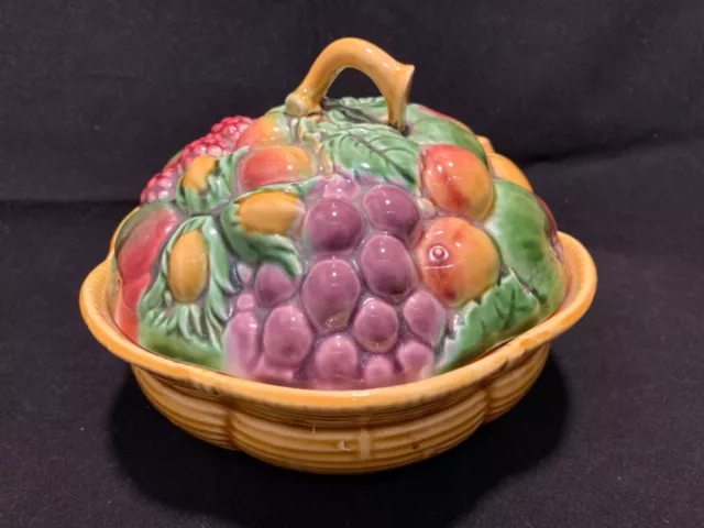 Italian MAJOLICA Fruit Covered Ceramic Bowl COLORFUL