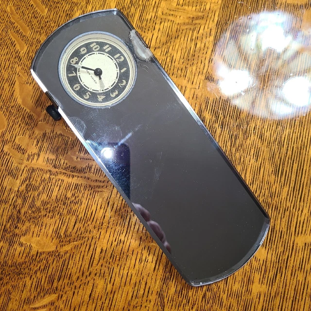 VINTAGE CAR INTERIOR Rear View Mirror With New Haven Clock $150.00