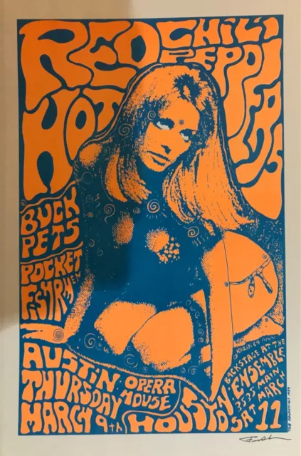 RED HOT CHILI PEPPERS 1989 AUSTIN póster de concierto firmado por Frank KOZIK Sharon Tate 3