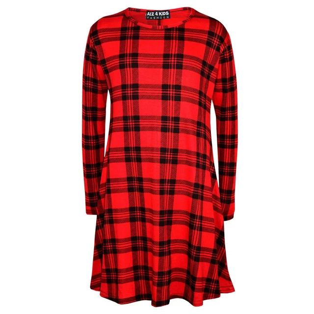 Bambine Swing Abito Tartan Stampa Giornata Del Naso Rosso New Età 3-13 Anni