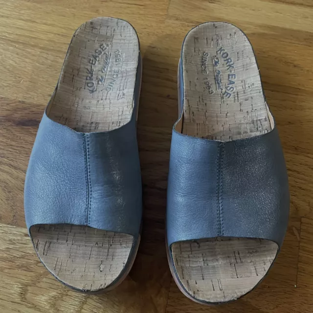 Kork-Ease Tutsi Sz 7M Blue Leather Slides Flats  Slip On Sandals