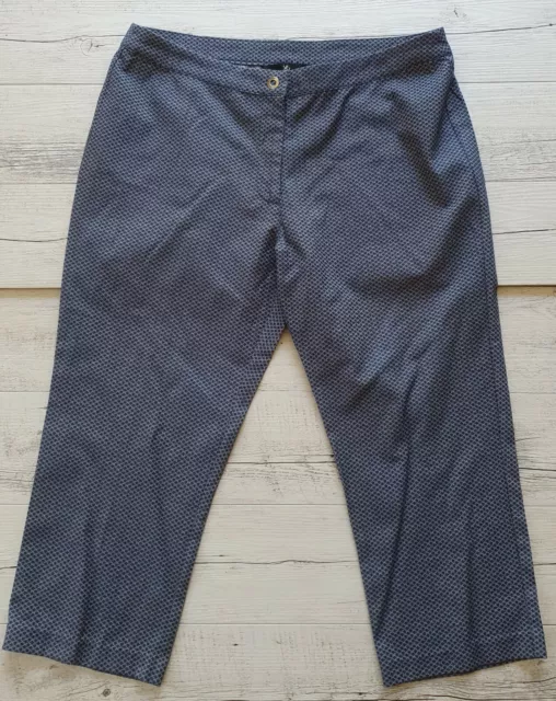 YVONNE BLACK Womens Blue/Grey Textured Crop Pants Size 16