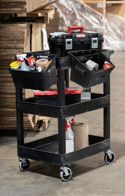 Luxor SEC111-B-OUTRIG 24" x 18" Plastic Utility Tub Cart - Three Shelves