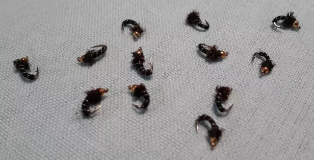 1 Dozen (12) BH Zebra Midge Size 18 flies