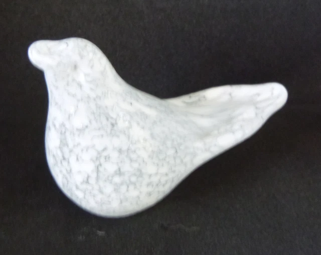 Hand Blown Art Glass Bird clear with White 3.5" paperweight figurine B