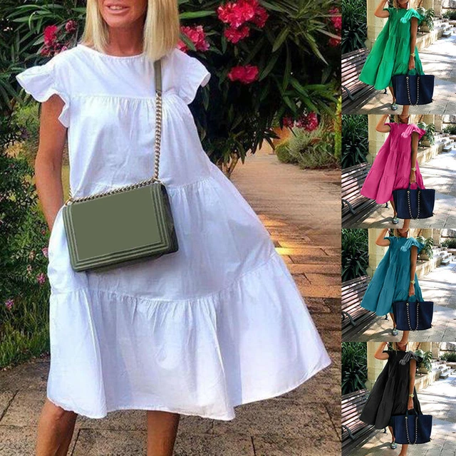 Damen Freizeitkleid Mit Rüschen – Hüftlang Lockeres Sommer Outfit