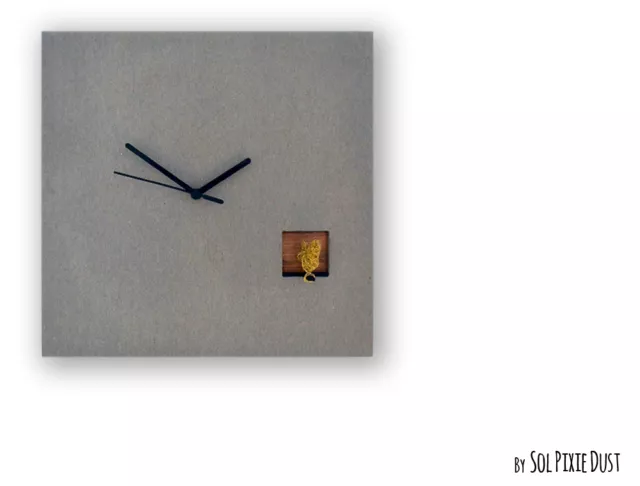Cuckoo Clock Silver Bird.Concrete and Wood - Square Wall Clock-Modern Wall Clock