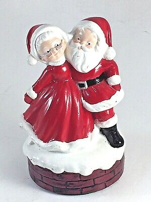 Vintage Santa and Mrs. Clause Christmas Round Music Box