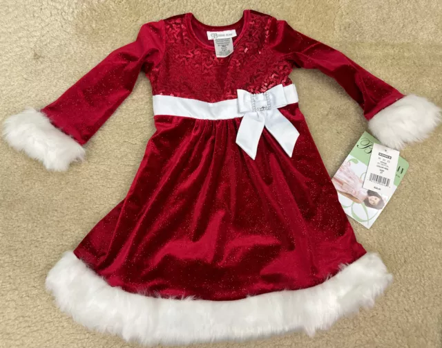Toddler Girls' Bonnie Jean Red/White Sequin Christmas Santa Dress Sz 2T NWT 3