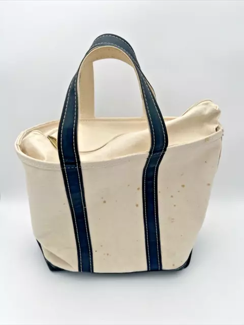 Vintage 80's 90's LL Bean Boat and Tote Canvas Bag Natural White and Blue Strap