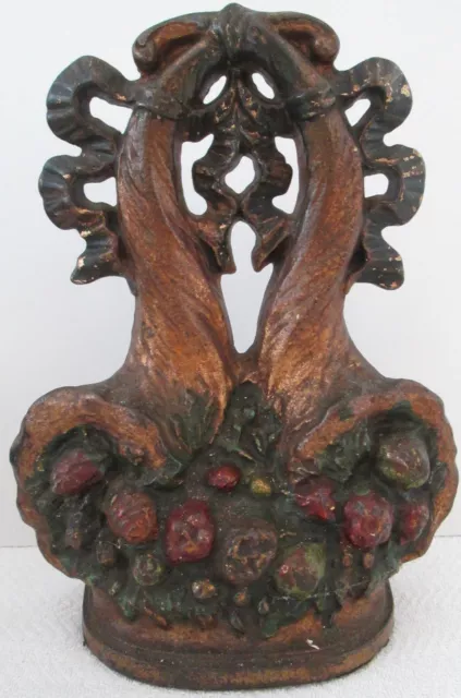 Antique Cast Iron Hubley Fruit Double Cornucopia Doorstop with Original Paint