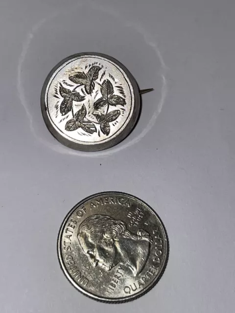 Antique Victorian Sterling Aesthetic Movement Brooch  Engraved Ivy Leaves Design