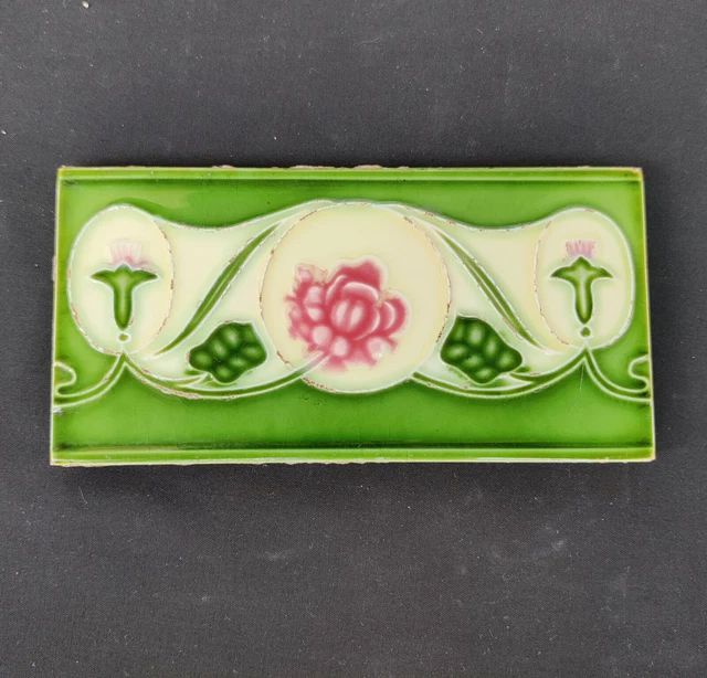 1940s Vintage Architecture Furniture Tile 4 Pc Floral Majolica Art Nouveau Japan 5