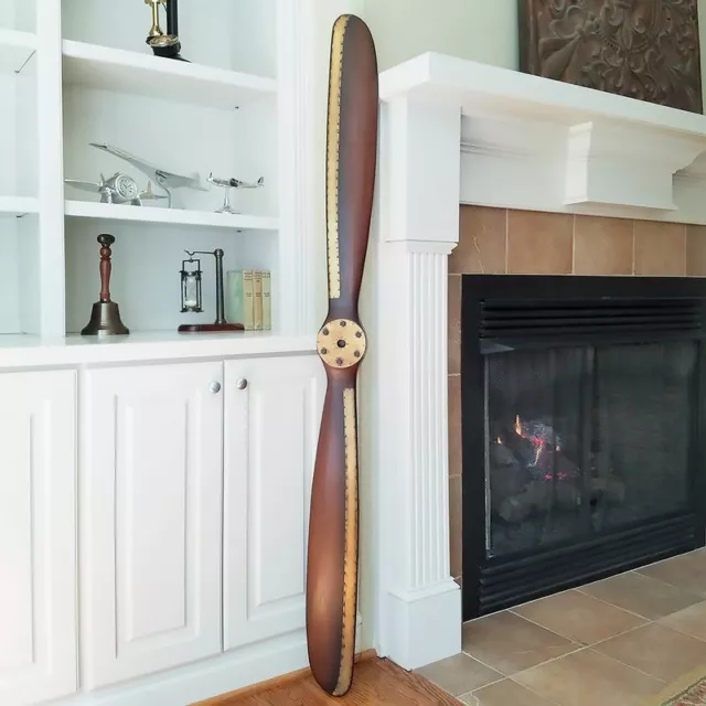 WWI Replica 70" Wood Wooden Airplane Aircraft Antique Propeller Beat Brass Edge WWI Replica 70" Wood Wooden Airplane Aircraft Antique Propeller Beat Brass Edge