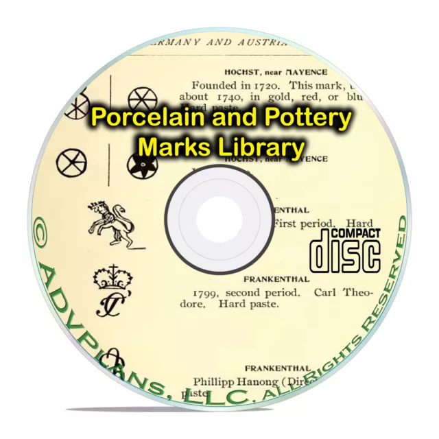 Vintage Pottery and Porcelain Marks Library, European Guides, 89 books DVD B60