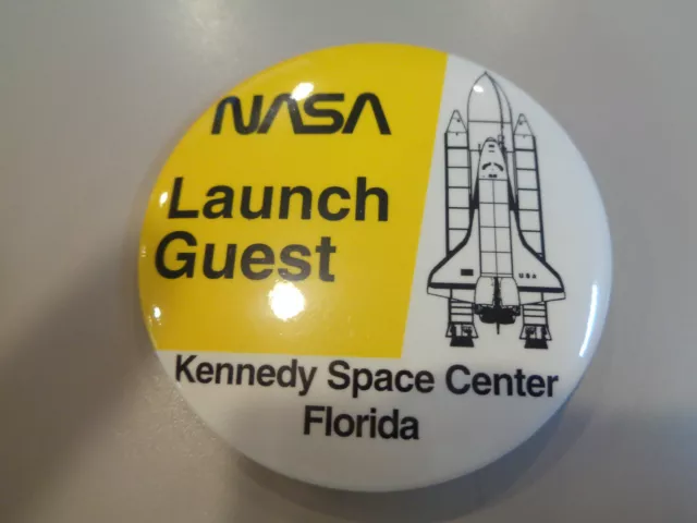 NASA  Vintage Button  "LAUNCH GUEST" Kennedy Space Center Florida Pin Yellow